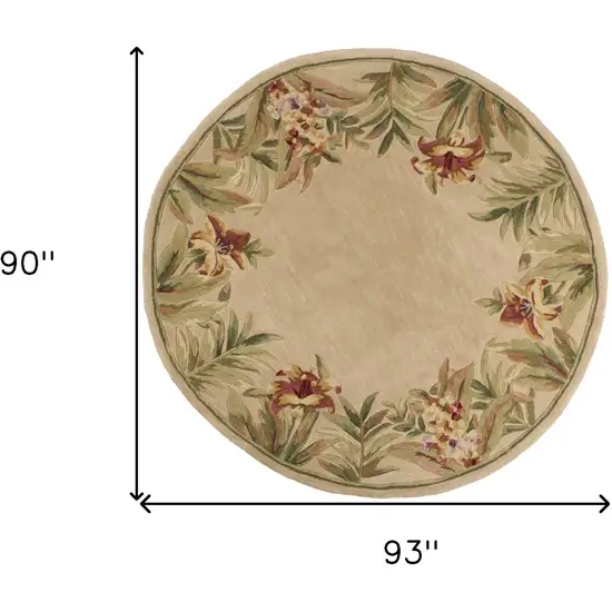 Ivory Hand Tufted Bordered Tropical Flowers Round Indoor Area Rug Photo 5