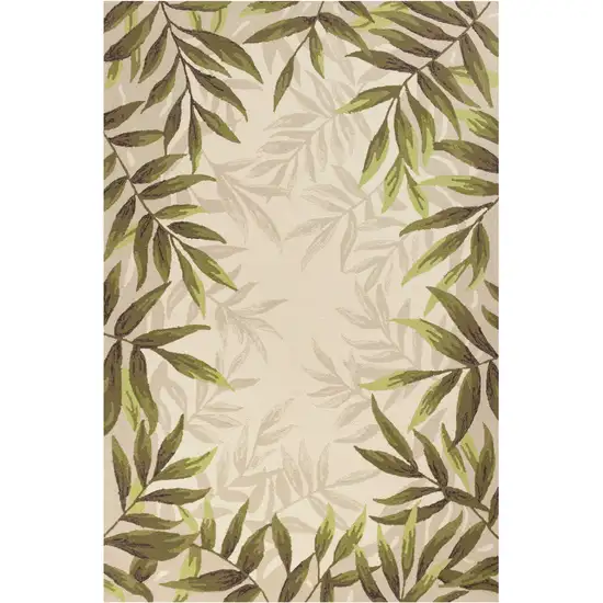 5'X8' Ivory Hand Tufted Bordered Tropical Leaves Indoor Area Rug Photo 2