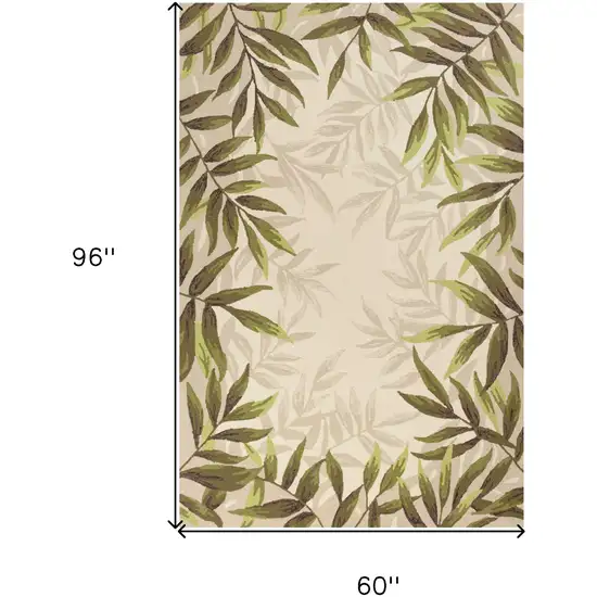 5'X8' Ivory Hand Tufted Bordered Tropical Leaves Indoor Area Rug Photo 3