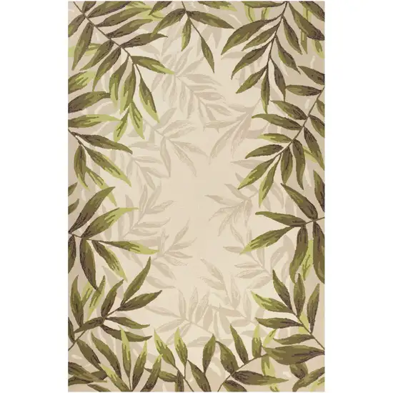 5'X8' Ivory Hand Tufted Bordered Tropical Leaves Indoor Area Rug Photo 5