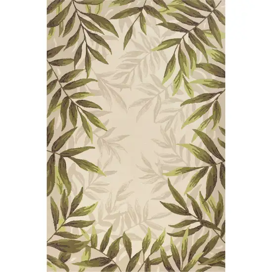 8'X11' Ivory Hand Tufted Bordered Tropical Leaves Indoor Area Rug Photo 1