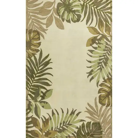 Ivory Hand Tufted Bordered Tropical Leaves Indoor Area Rug Photo 1