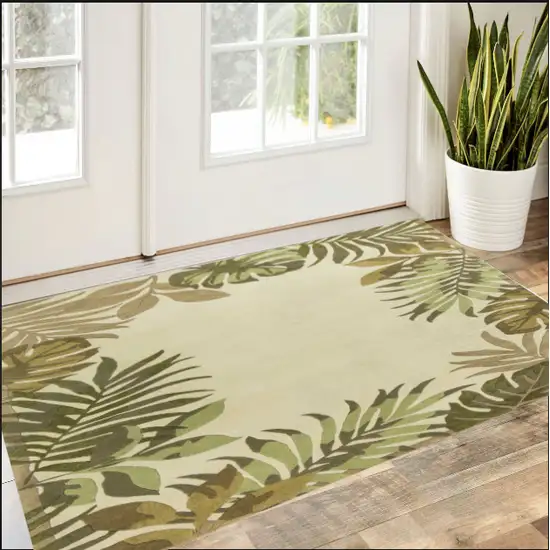 3'X5' Ivory Hand Tufted Bordered Tropical Leaves Indoor Area Rug Photo 1