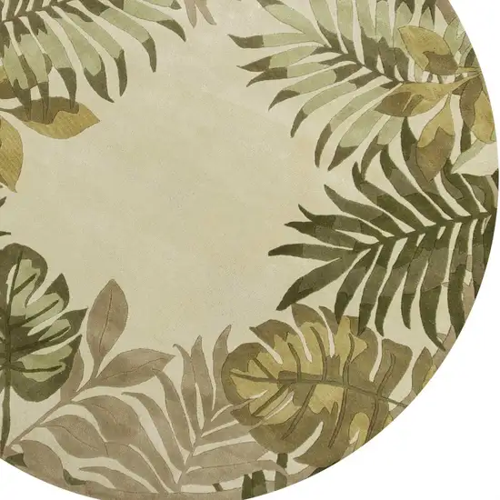 Ivory Hand Tufted Bordered Tropical Leaves Round Indoor Area Rug Photo 5