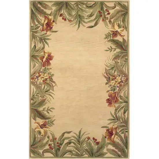 Ivory Hand Tufted Bordered Tropical Plant Indoor Area Rug Photo 1