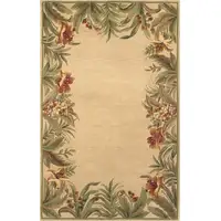 Photo of Ivory Hand Tufted Bordered Tropical Plant Indoor Area Rug