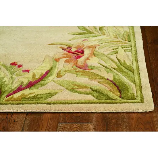 Ivory Hand Tufted Bordered Tropical Plant Indoor Area Rug Photo 2