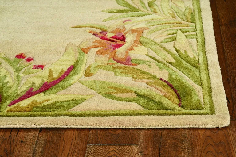 Ivory Hand Tufted Bordered Tropical Plant Indoor Area Rug Photo 2