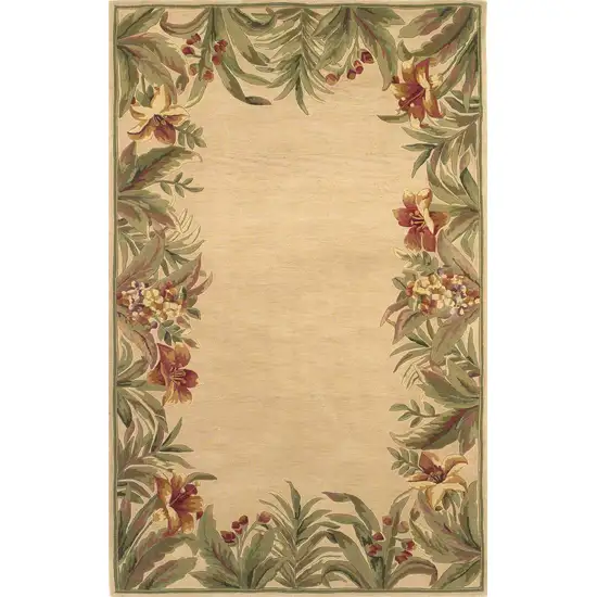 Ivory Hand Tufted Bordered Tropical Plant Indoor Area Rug Photo 3