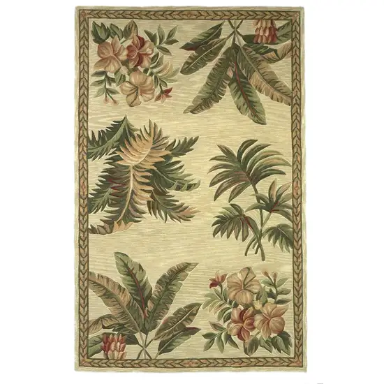 Ivory Hand Tufted Bordered Tropical Plants Indoor Area Rug Photo 3