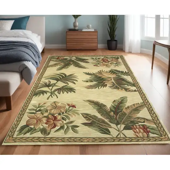 Ivory and Green Tropical Botanical Hand Tufted Area Rug Photo 1