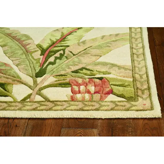 Ivory Hand Tufted Bordered Tropical Plants Indoor Area Rug Photo 2