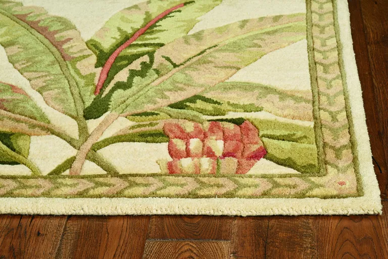 Ivory Hand Tufted Bordered Tropical Plants Indoor Area Rug Photo 3