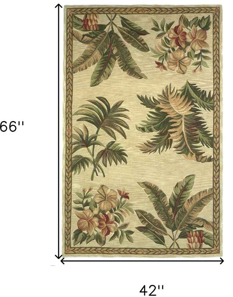 Ivory Hand Tufted Bordered Tropical Plants Indoor Area Rug Photo 1