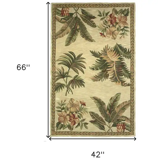 Ivory Hand Tufted Bordered Tropical Plants Indoor Area Rug Photo 4