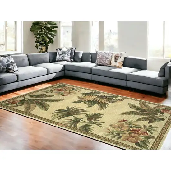 Ivory Wool Tropical Botanical Hand Tufted Area Rug Photo 1