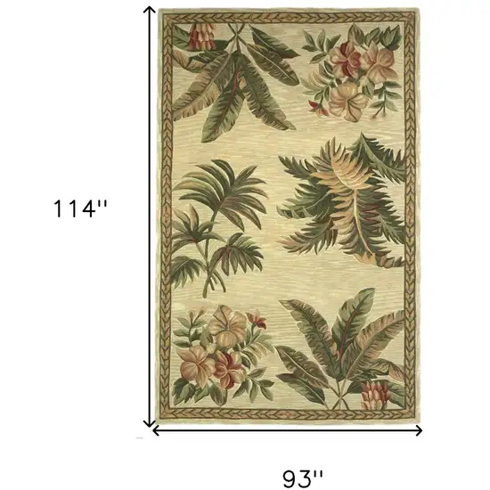 Ivory Hand Tufted Bordered Tropical Plants Indoor Area Rug Photo 5