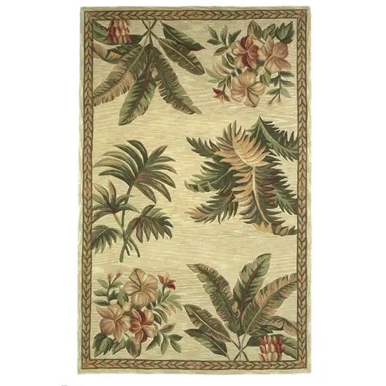 Ivory Hand Tufted Bordered Tropical Plants Indoor Area Rug Photo 1