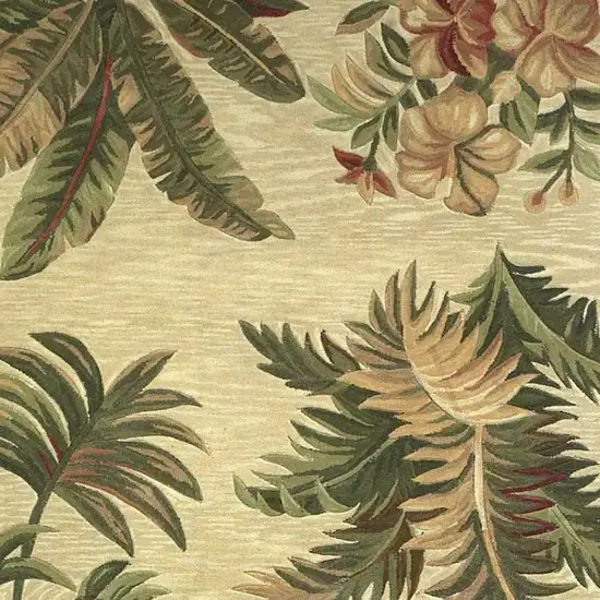 Ivory Hand Tufted Bordered Tropical Plants Indoor Area Rug Photo 4