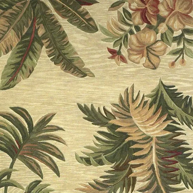 Ivory Hand Tufted Bordered Tropical Plants Indoor Area Rug Photo 4