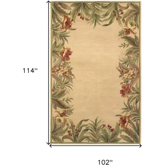 Ivory Hand Tufted Bordered Tropical Plants Indoor Area Rug Photo 4