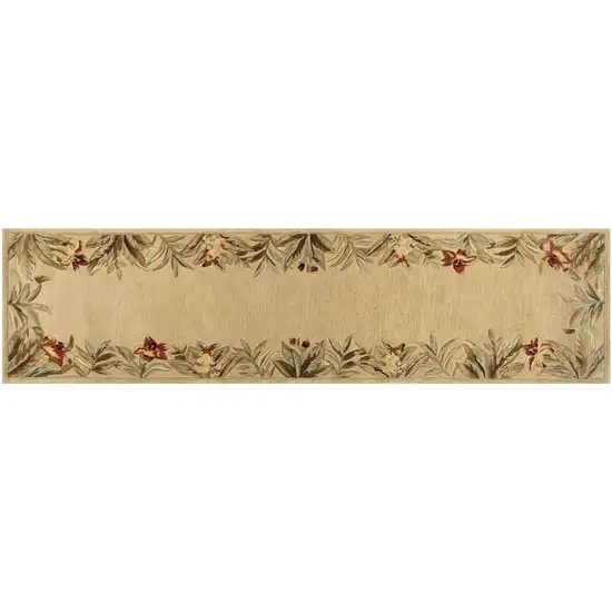 Ivory Hand Tufted Bordered Tropical Plants Indoor Runner Rug Photo 2