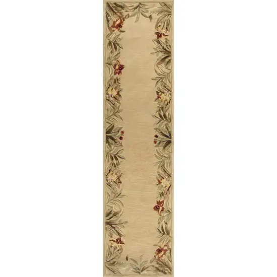 Ivory Hand Tufted Bordered Tropical Plants Indoor Runner Rug Photo 1