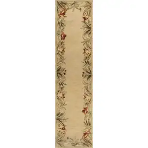 Photo of Ivory Hand Tufted Bordered Tropical Plants Indoor Runner Rug