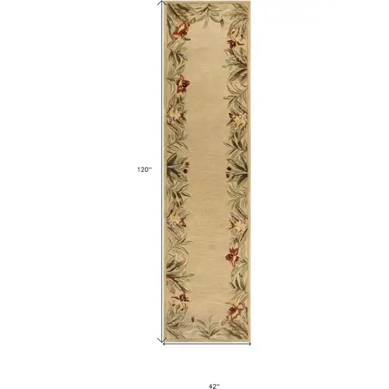 Ivory Hand Tufted Bordered Tropical Plants Indoor Runner Rug Photo 5