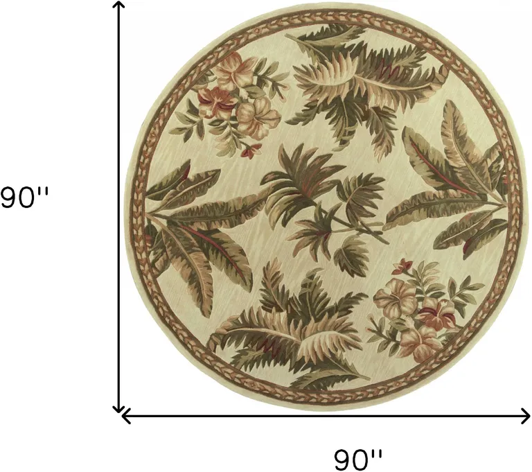 Ivory Hand Tufted Bordered Tropical Plants Round Indoor Area Rug Photo 4