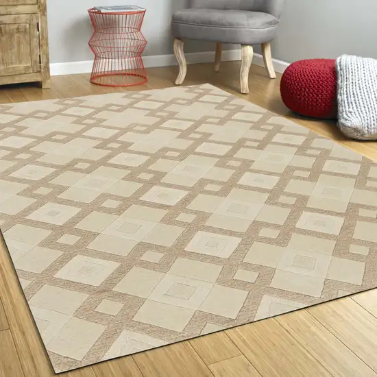 Ivory Hand Tufted Geometric Diamond Pattern Indoor Area Rug Photo 5