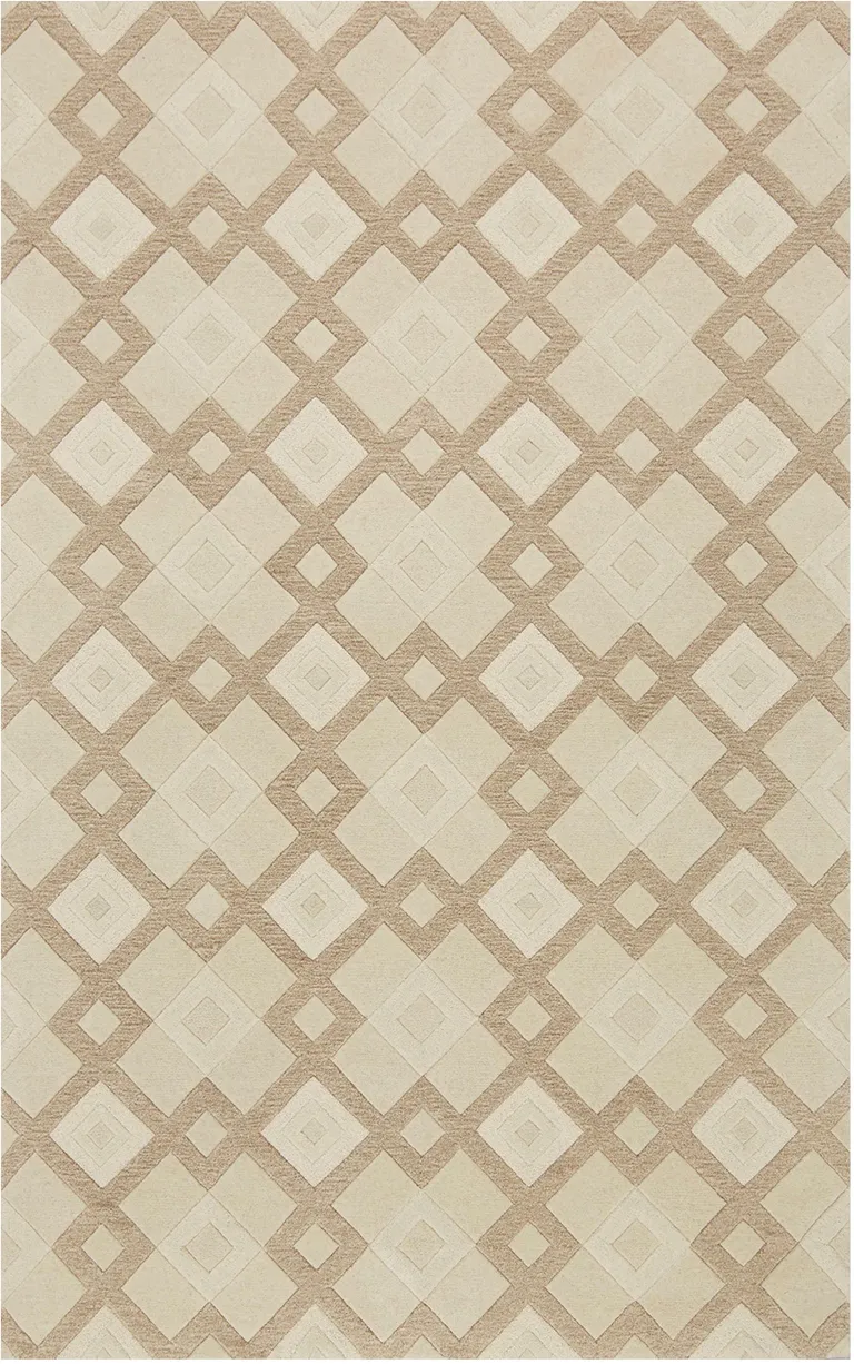 Ivory Hand Tufted Geometric Diamond Pattern Indoor Area Rug Photo 3