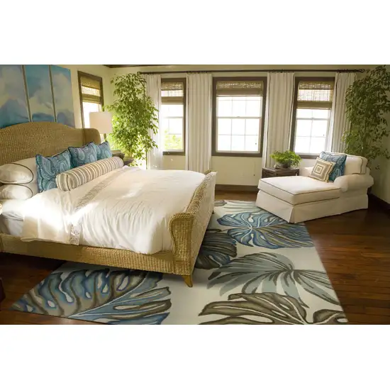 Ivory Hand Tufted Monstera Indoor Area Rug Photo 3
