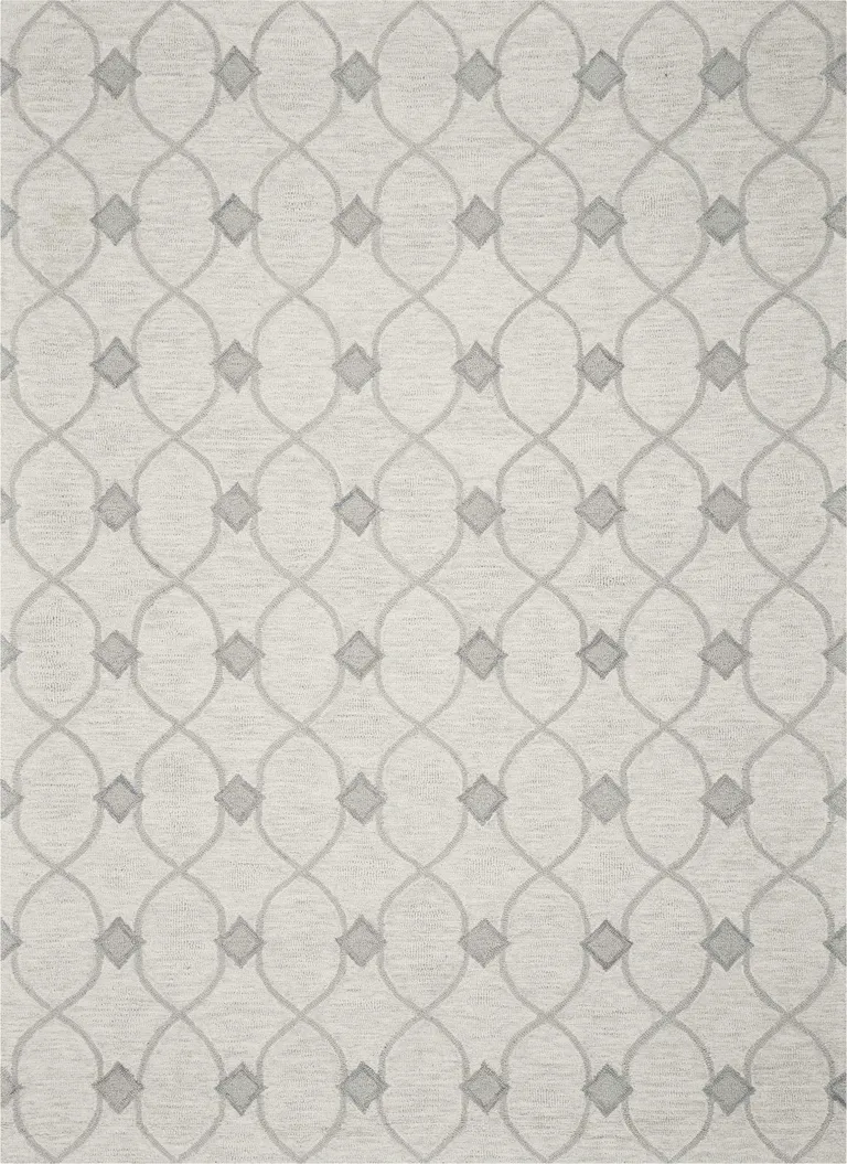 Ivory Hand Tufted Ogee Indoor Area Rug Photo 1