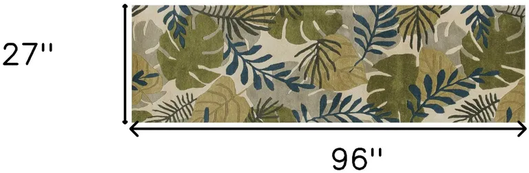 Ivory Hand Tufted Oversized Tropical Leaves Indoor Runner Rug Photo 5