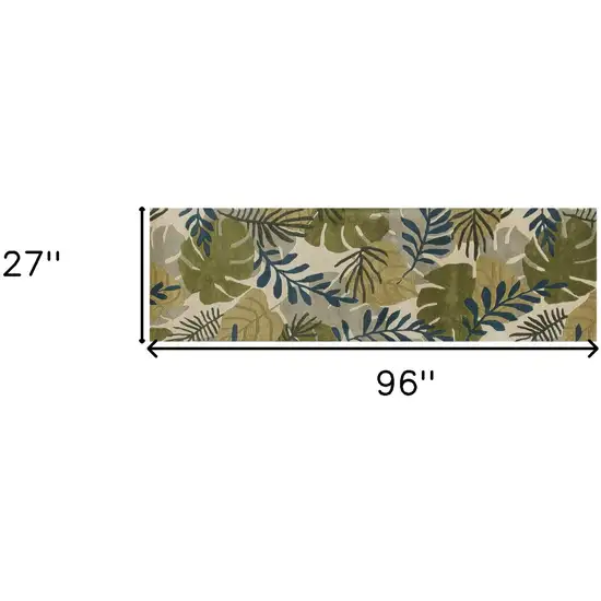 Ivory Hand Tufted Oversized Tropical Leaves Indoor Runner Rug Photo 5