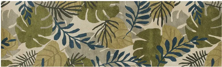 Ivory Hand Tufted Oversized Tropical Leaves Indoor Runner Rug Photo 2