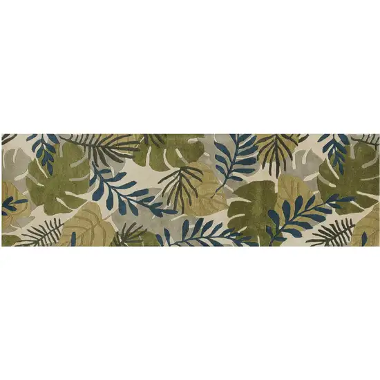 Ivory Hand Tufted Oversized Tropical Leaves Indoor Runner Rug Photo 2