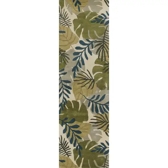 Ivory Hand Tufted Oversized Tropical Leaves Indoor Runner Rug Photo 1