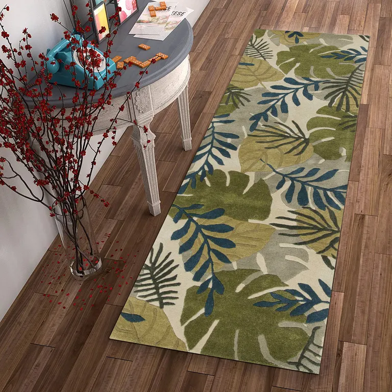 Ivory Hand Tufted Oversized Tropical Leaves Indoor Runner Rug Photo 4