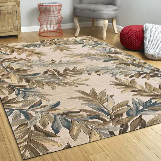 Ivory Hand Tufted Pinnate Fronds Indoor Area Rug Photo 4