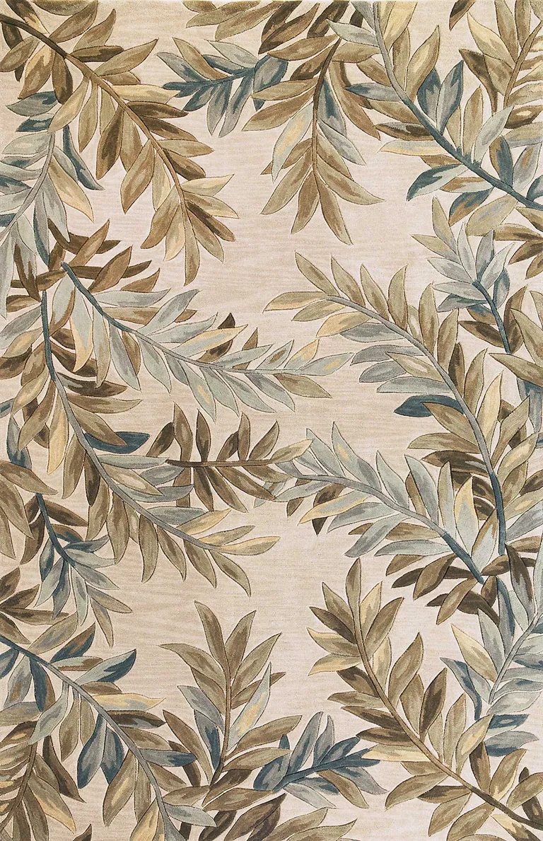 Ivory Hand Tufted Pinnate Fronds Indoor Area Rug Photo 1