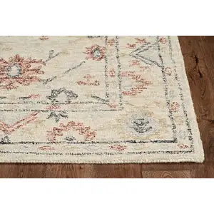 Photo of Ivory Hand Tufted Space Dyed Floral Traditional Indoor Runner Rug