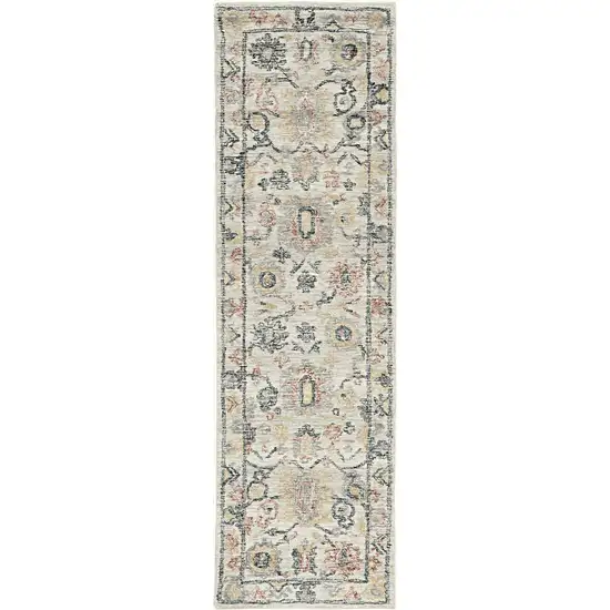 Ivory Hand Tufted Space Dyed Floral Traditional Indoor Runner Rug Photo 3