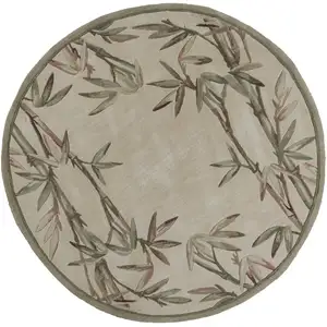 Photo of Ivory Hand Tufted Tropical Bamboo Round Indoor Area Rug