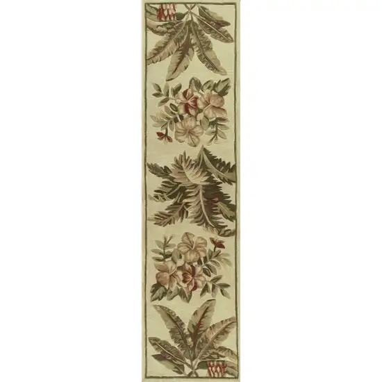 Ivory Hand Tufted Tropical Indoor Runner Rug Photo 1