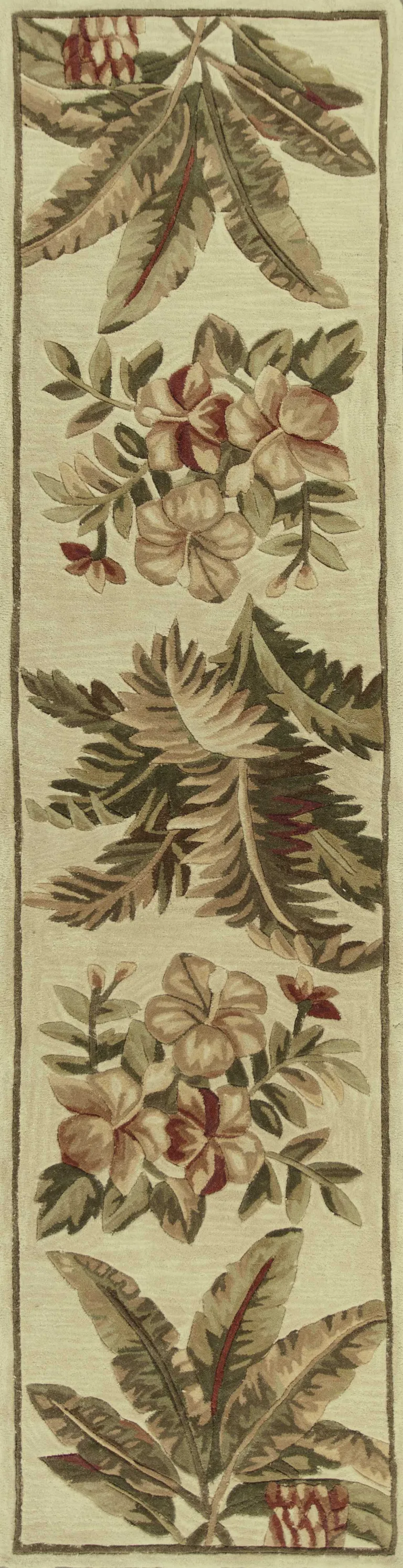 Ivory Hand Tufted Tropical Indoor Runner Rug Photo 1