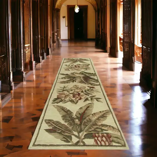 10' Ivory Hand Tufted Tropical Indoor Runner Rug Photo 1