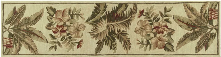 Ivory Hand Tufted Tropical Indoor Runner Rug Photo 2