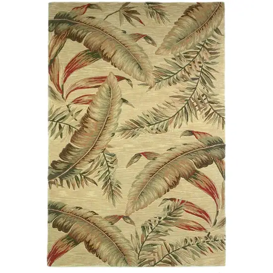 8'X10' Ivory Hand Tufted Tropical Leaves Indoor Area Rug Photo 1